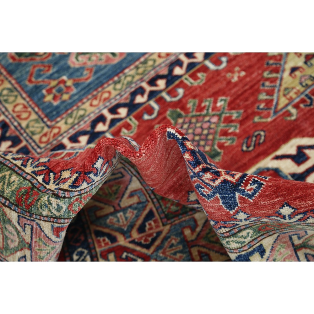 Hand Knotted Red, Navy Blue, Ivory Wool Rug | Geometric Tribal Pattern Carpet Hand Knotted Red, Navy Blue, Ivory Wool Rug | Geometric Tribal Pattern Carpet