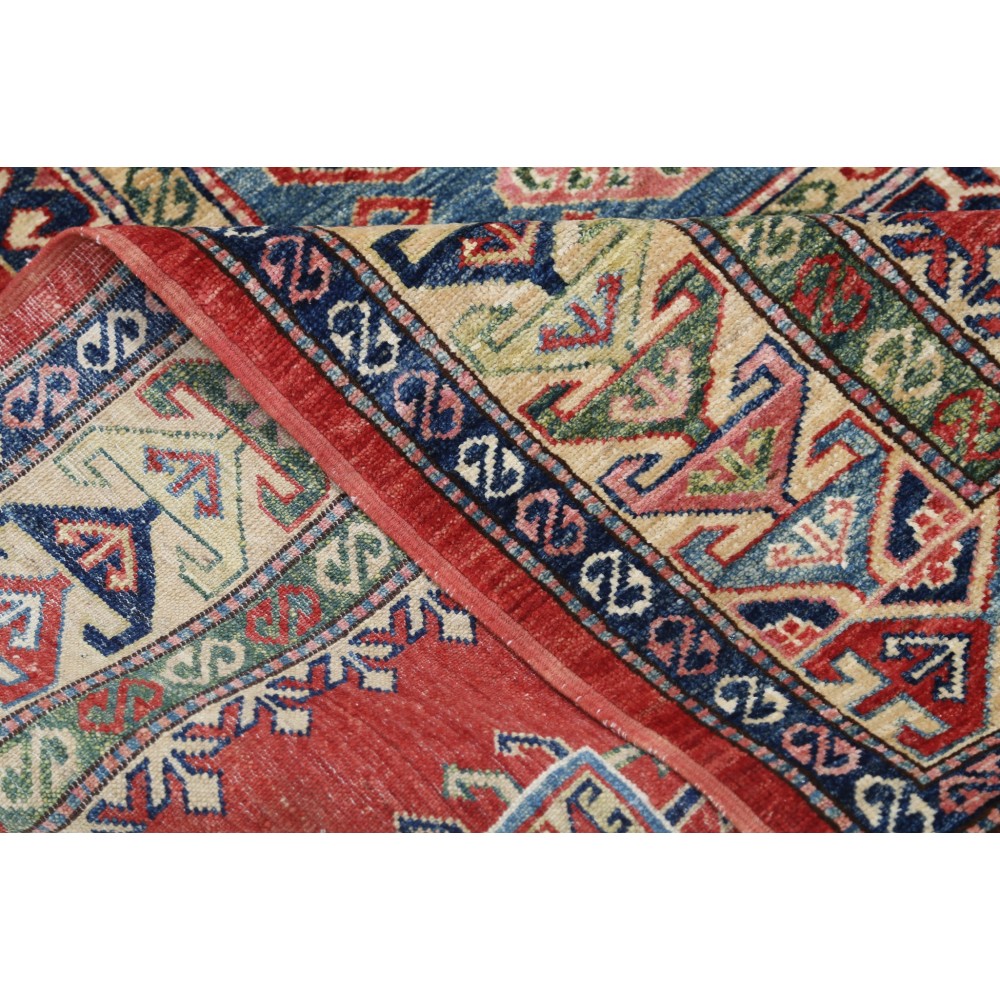 Hand Knotted Red, Navy Blue, Ivory Wool Rug | Geometric Tribal Pattern Carpet Hand Knotted Red, Navy Blue, Ivory Wool Rug | Geometric Tribal Pattern Carpet