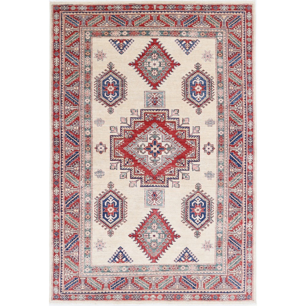 Hand Knotted Red, Ivory, Navy Blue Wool Area Rug | Turkish Geometric Design Rug Hand Knotted Red, Ivory, Navy Blue Wool Area Rug | Turkish Geometric Design Rug