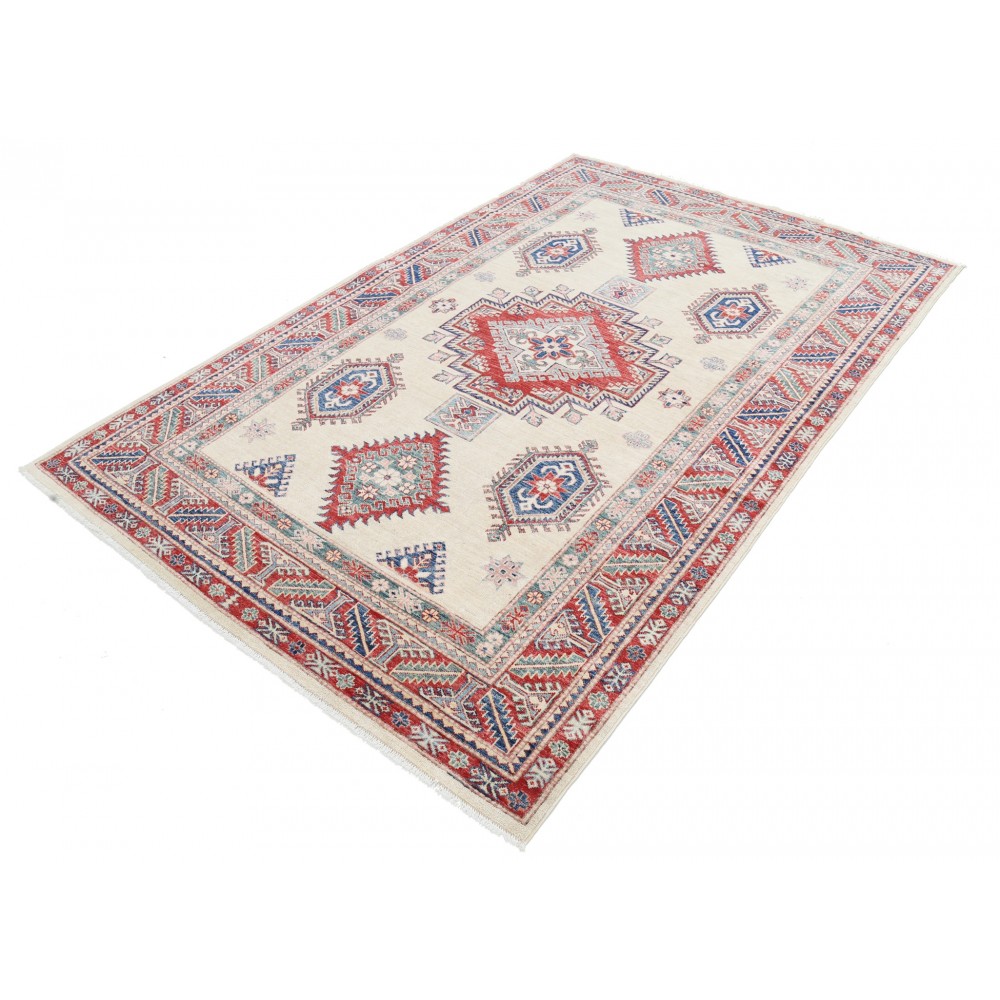 Hand Knotted Red, Ivory, Navy Blue Wool Area Rug | Turkish Geometric Design Rug Hand Knotted Red, Ivory, Navy Blue Wool Area Rug | Turkish Geometric Design Rug