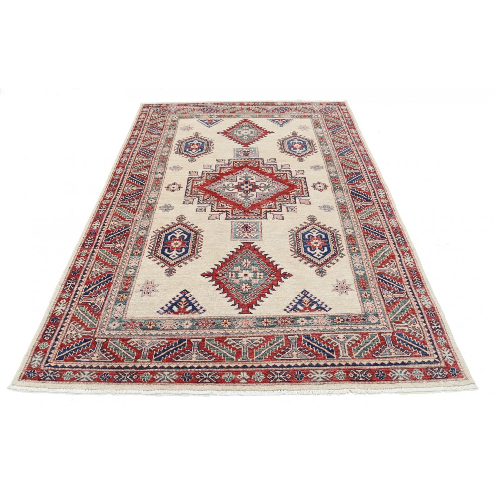 Hand Knotted Red, Ivory, Navy Blue Wool Area Rug | Turkish Geometric Design Rug Hand Knotted Red, Ivory, Navy Blue Wool Area Rug | Turkish Geometric Design Rug