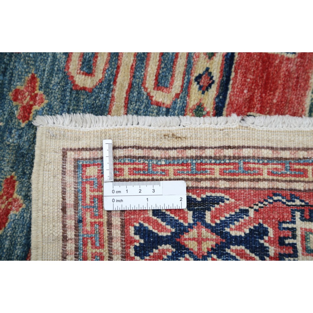 Hand Knotted Red, Navy Blue, Light Blue Wool Area Rug | Geometric Tribal Accent Rug Hand Knotted Red, Navy Blue, Light Blue Wool Area Rug | Geometric Tribal Accent Rug
