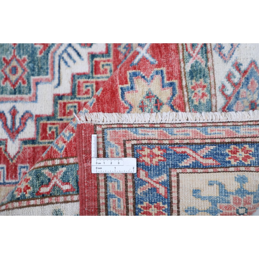 Hand Knotted Red, Light Blue, Ivory Wool Area Rug | Turkish Geometric Design Rug Hand Knotted Red, Light Blue, Ivory Wool Area Rug | Turkish Geometric Design Rug