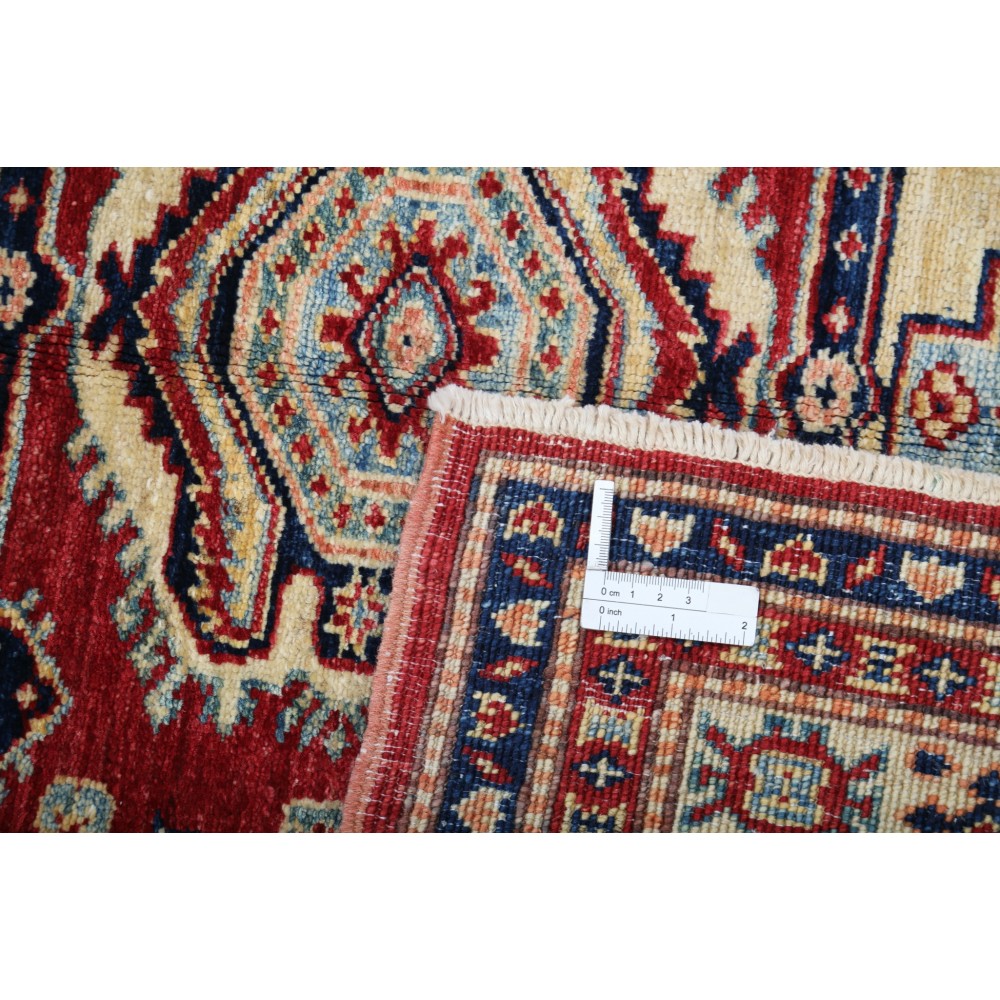 Hand Knotted Red, Navy Blue, Ivory Wool Area Rug | Geometric Medallion Accent Rug Hand Knotted Red, Navy Blue, Ivory Wool Area Rug | Geometric Medallion Accent Rug