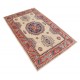 Hand Knotted Ivory, Red, Navy Blue and Light Blue Wool Area Rug | Geometric Medallion Turkish Accent Rug