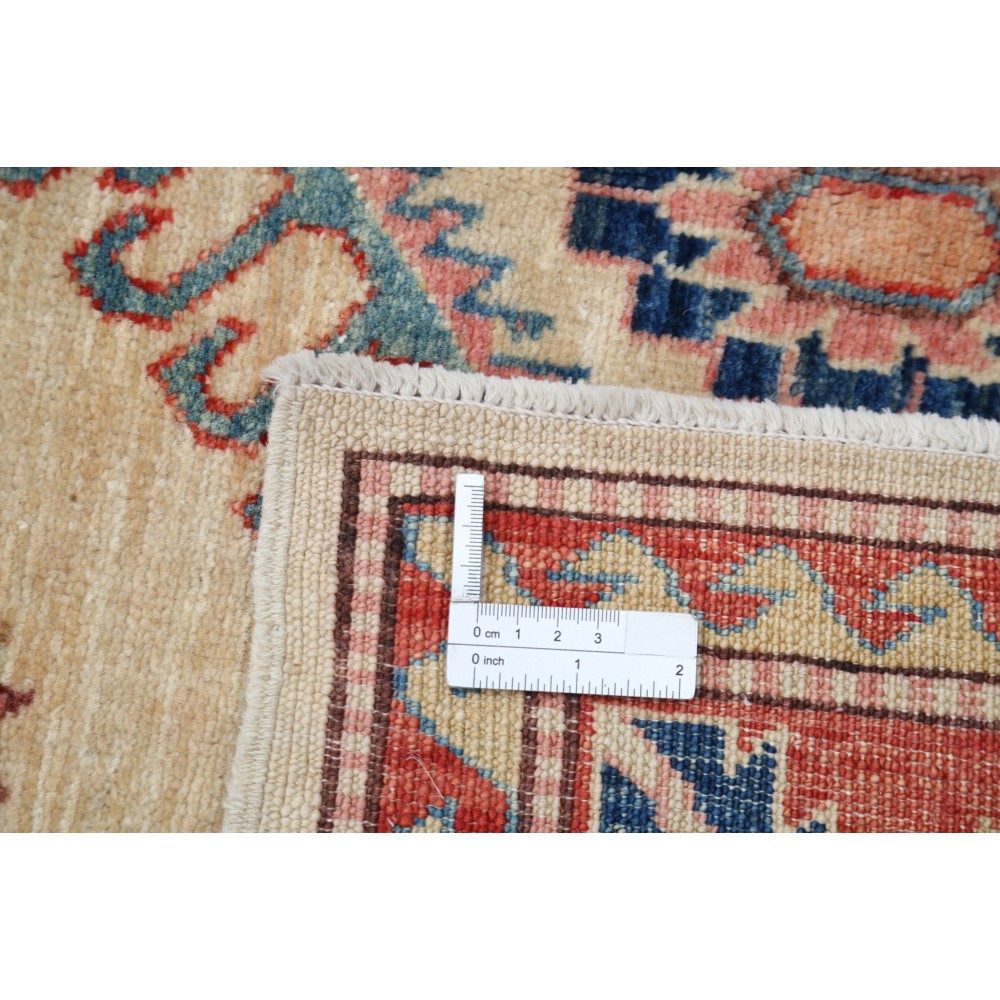 Hand Knotted Ivory, Red, Navy Blue and Light Blue Wool Area Rug | Geometric Medallion Turkish Accent Rug