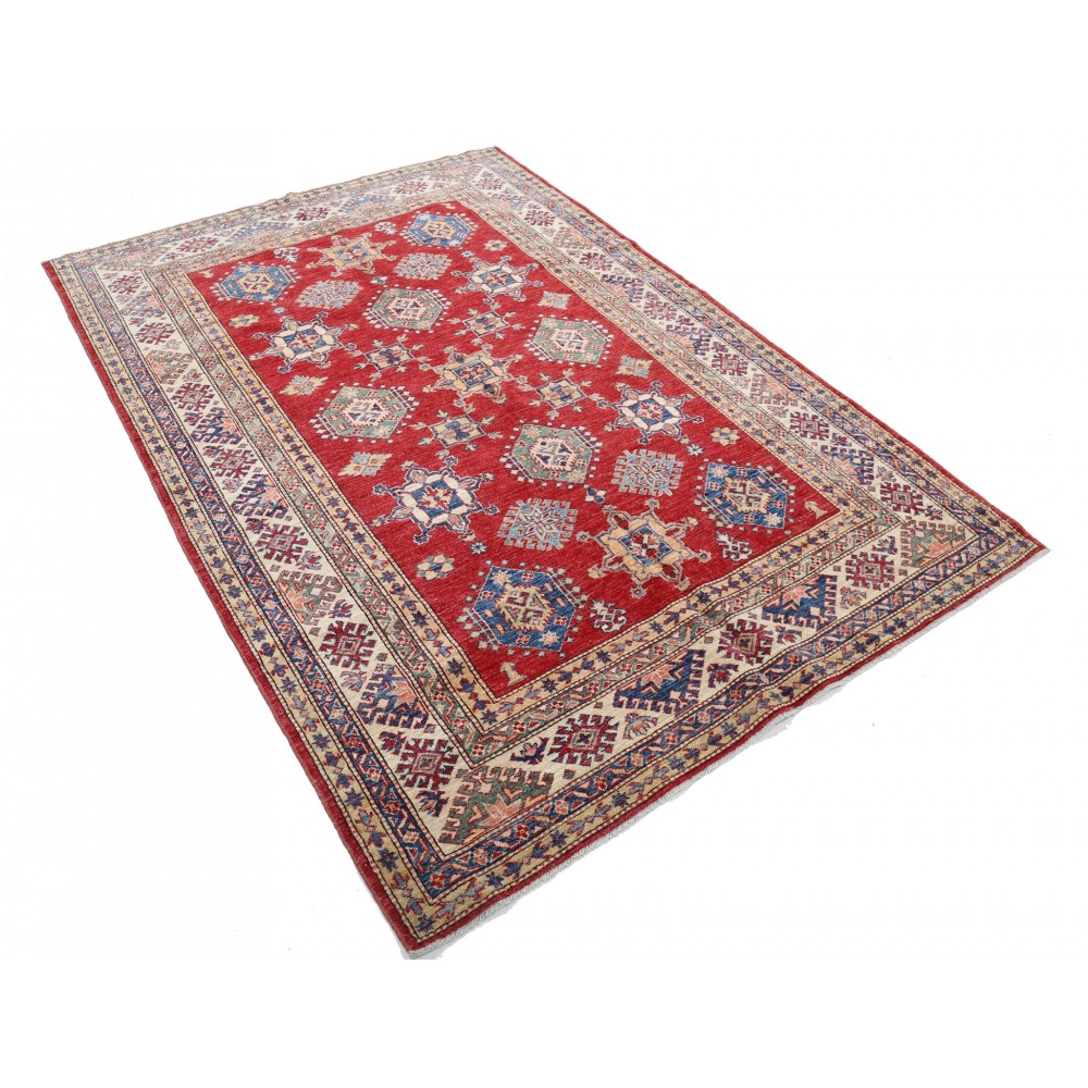 Hand Knotted Red, Ivory, Navy Blue and Sage Wool Area Rug | Turkish Geometric Design Carpet Hand Knotted Red, Ivory, Navy Blue and Sage Wool Area Rug | Turkish Geometric Design Carpet
