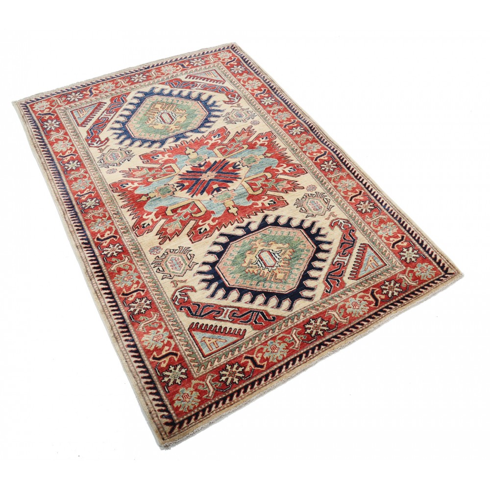 Hand Knotted Beige, Red and Light Blue Wool Area Rug Tribal Medallion Accent Rug Hand Knotted Beige, Red and Light Blue Wool Area Rug Tribal Medallion Accent Rug