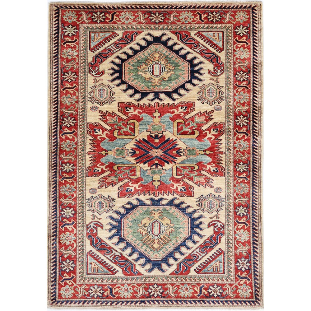 Hand Knotted Beige, Red and Light Blue Wool Area Rug Tribal Medallion Accent Rug Hand Knotted Beige, Red and Light Blue Wool Area Rug Tribal Medallion Accent Rug