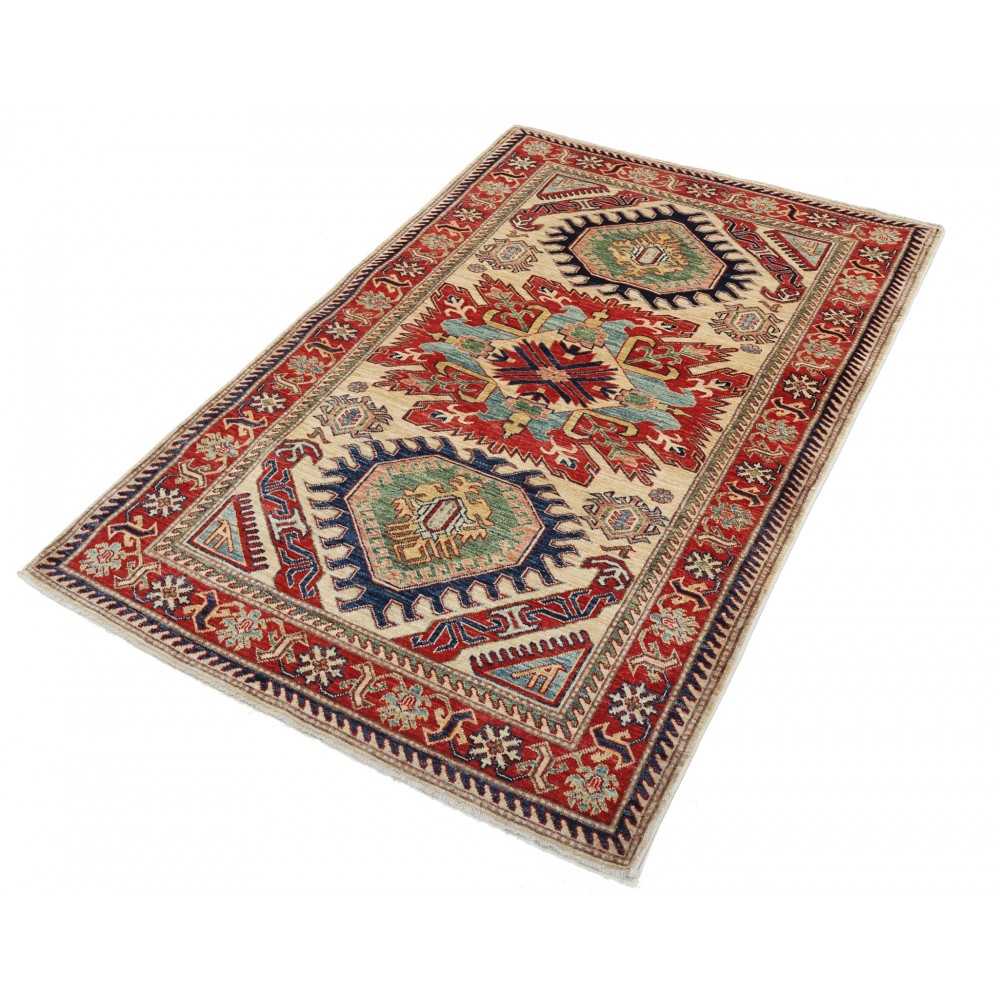 Hand Knotted Beige, Red and Light Blue Wool Area Rug Tribal Medallion Accent Rug Hand Knotted Beige, Red and Light Blue Wool Area Rug Tribal Medallion Accent Rug