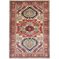 Hand Knotted Beige, Red and Light Blue Wool Area Rug Tribal Medallion Accent Rug