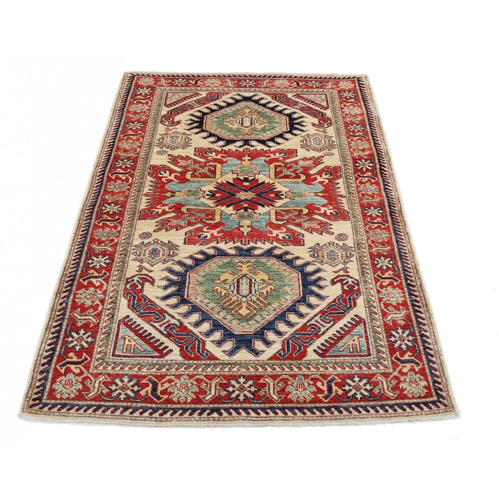 Hand Knotted Beige, Red and Light Blue Wool Area Rug Tribal Medallion Accent Rug Hand Knotted Beige, Red and Light Blue Wool Area Rug Tribal Medallion Accent Rug