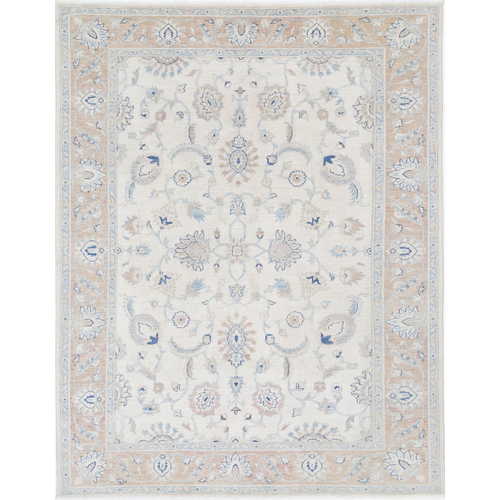 Hand Knotted Turkish Wool Rug with All-Over Floral Design | Beige Oushak Carpet Hand Knotted Turkish Wool Rug with All-Over Floral Design | Beige Oushak Carpet