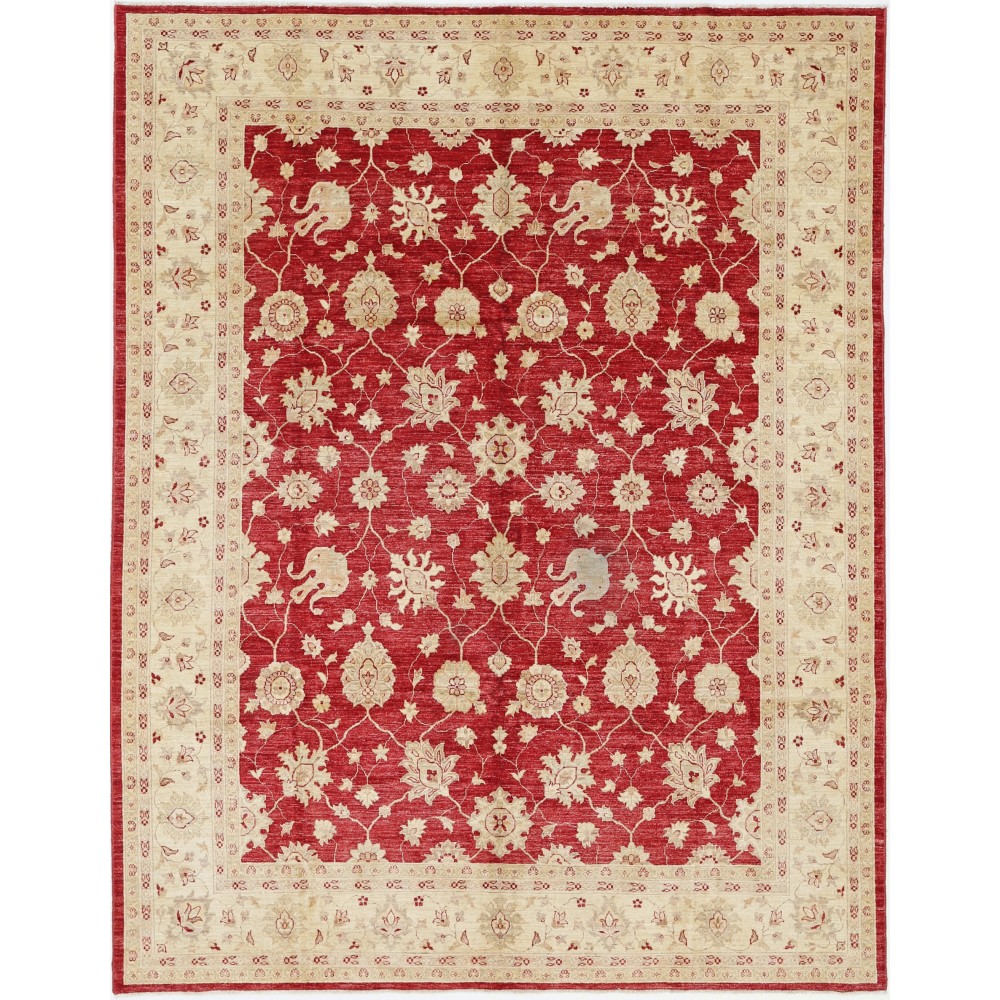 Hand Knotted Floral Turkish Area Rug with Red Field and Ivory Border | Wool Carpet for Home Decor
