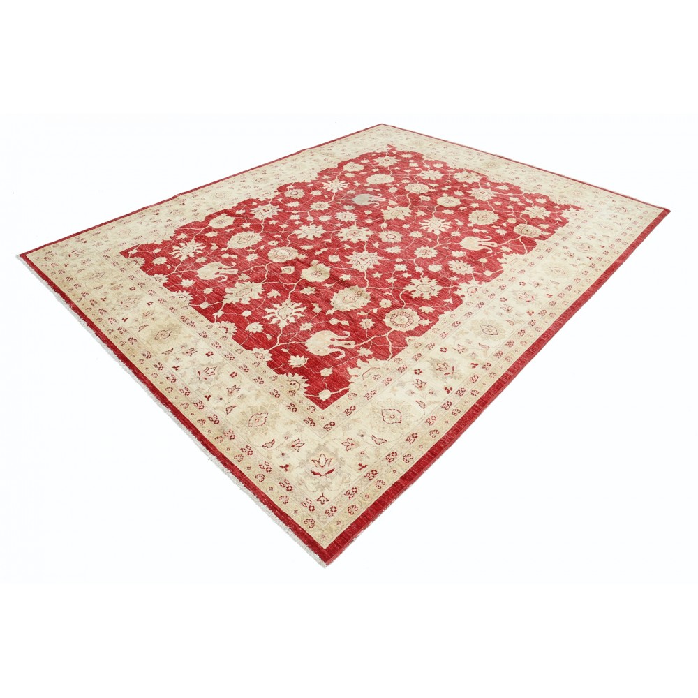 Hand Knotted Floral Turkish Area Rug with Red Field and Ivory Border | Wool Carpet for Home Decor