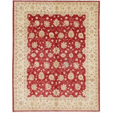 Hand Knotted Floral Turkish Area Rug with Red Field and Ivory Border | Wool Carpet for Home Decor