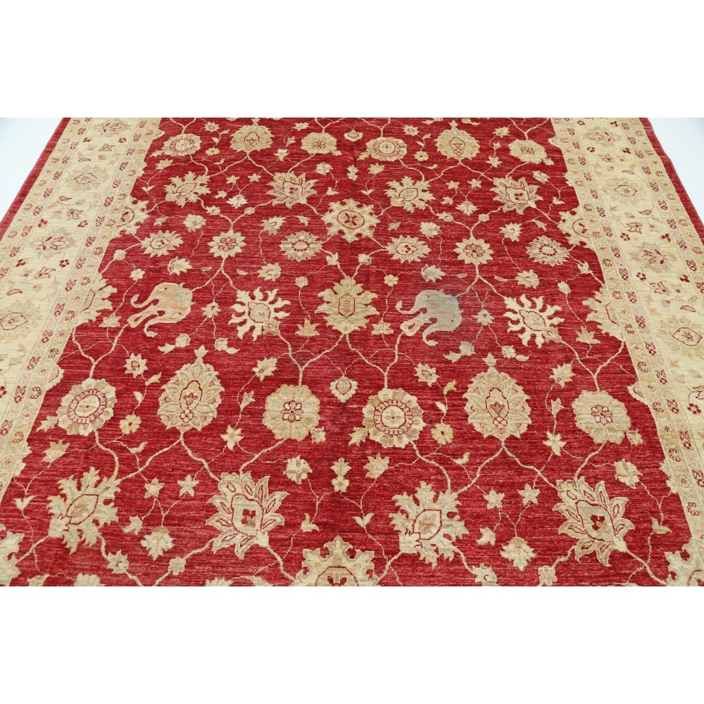 Hand Knotted Floral Turkish Area Rug with Red Field and Ivory Border | Wool Carpet for Home Decor