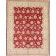 Hand Knotted Floral Turkish Area Rug with Red Field and Ivory Border | Wool Carpet for Home Decor