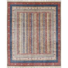 Hand Knotted Red, Navy Blue and Beige Wool Area Rug | Colorful Striped Rug for Living Room, Dining Room, Bedroom