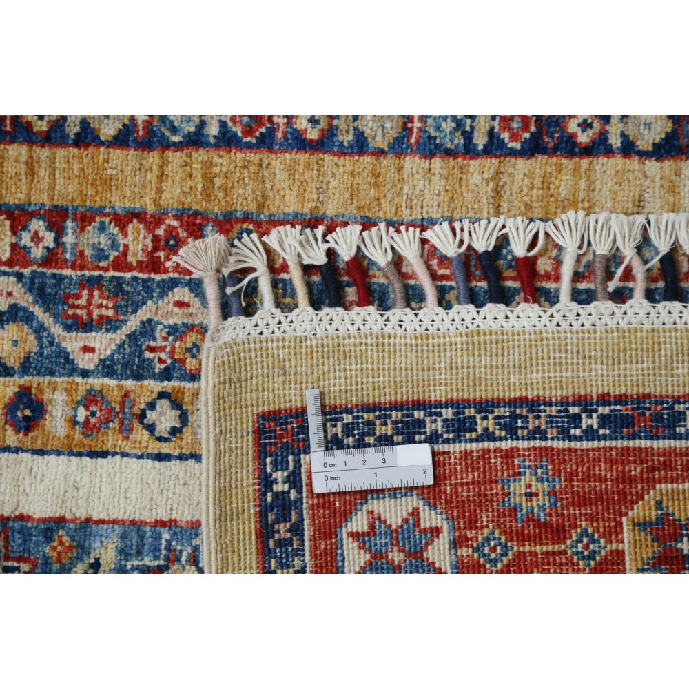 Hand Knotted Red, Navy Blue and Beige Wool Area Rug | Colorful Striped Rug for Living Room, Dining Room, Bedroom