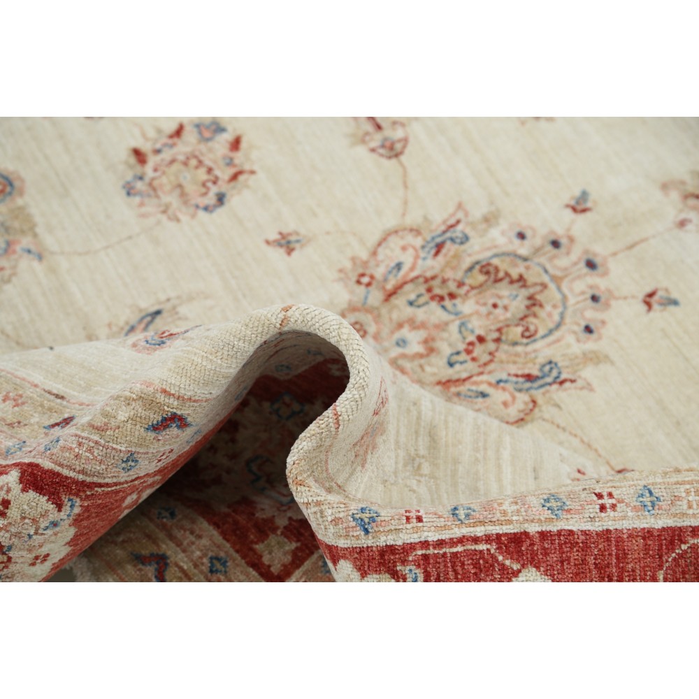 Hand Knotted Floral Area Rug with Beige Field and Red Border | Traditional Oushak Wool Carpet Hand Knotted Floral Area Rug with Beige Field and Red Border | Traditional Oushak Wool Carpet