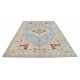 Hand Knotted Light Blue, Ivory Wool Large Area Rug | Turkish Geometric Carpet