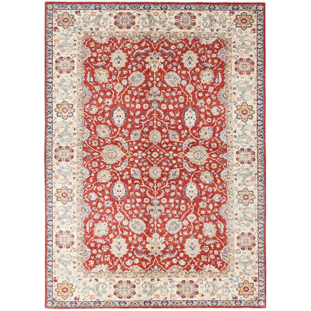 Hand Knotted Floral Oushak Large Area Rug with Red Field and Beige Border | 100% Wool Hand Knotted Floral Oushak Large Area Rug with Red Field and Beige Border | 100% Wool