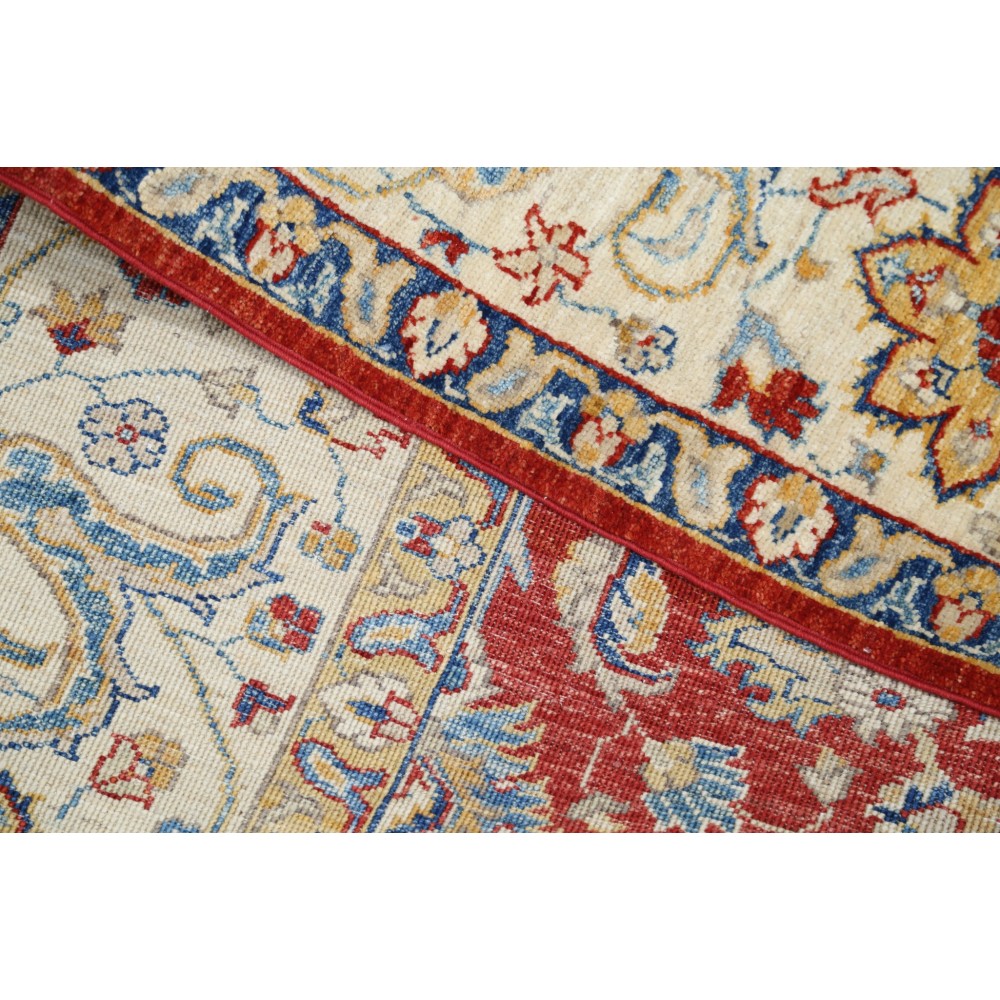 Hand Knotted Floral Oushak Large Area Rug with Red Field and Beige Border | 100% Wool Hand Knotted Floral Oushak Large Area Rug with Red Field and Beige Border | 100% Wool