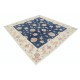 Hand Knotted Square Oushak Wool Area Rug | Navy Blue, Beige Carpet Hand Knotted Square Oushak Wool Area Rug | Navy Blue, Beige Carpet