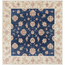 Hand Knotted Square Oushak Wool Area Rug | Navy Blue, Beige Carpet
