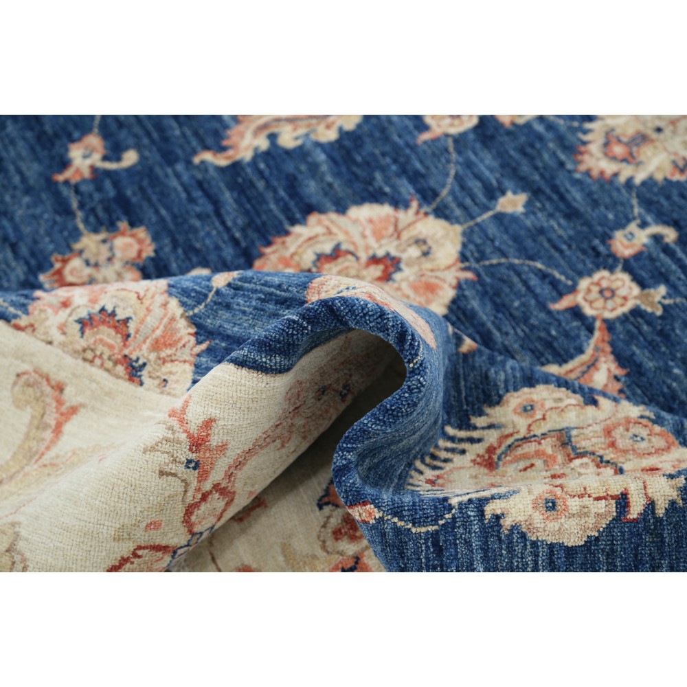 Hand Knotted Square Oushak Wool Area Rug | Navy Blue, Beige Carpet Hand Knotted Square Oushak Wool Area Rug | Navy Blue, Beige Carpet
