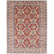 Hand Knotted Tribal Rug, Red Ivory and Blue Wool Area Rug, Geometric Traditional Carpet