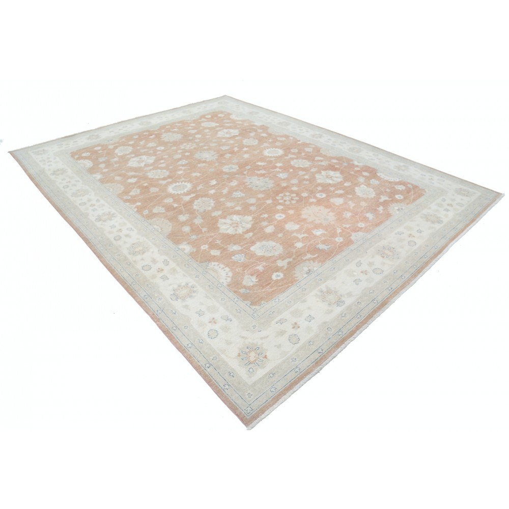 Hand Knotted Floral Oushak Area Rug with Soft Red Field and Beige Border | 100% Wool Hand Knotted Floral Oushak Area Rug with Soft Red Field and Beige Border | 100% Wool