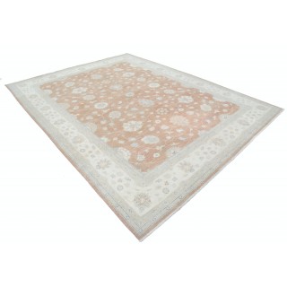 Hand Knotted Floral Oushak Area Rug with Soft Red Field and Beige Border | 100% Wool