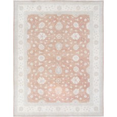 Hand Knotted Floral Oushak Area Rug with Soft Red Field and Beige Border | 100% Wool