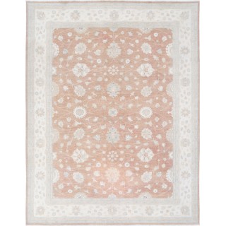 Hand Knotted Floral Oushak Area Rug with Soft Red Field and Beige Border | 100% Wool