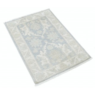 Hand Knotted Ivory, Light Blue Wool Area Rug | Traditional Turkish Floral Motif Accent Rug