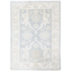 Hand Knotted Ivory, Light Blue Wool Area Rug | Traditional Turkish Floral Motif Accent Rug