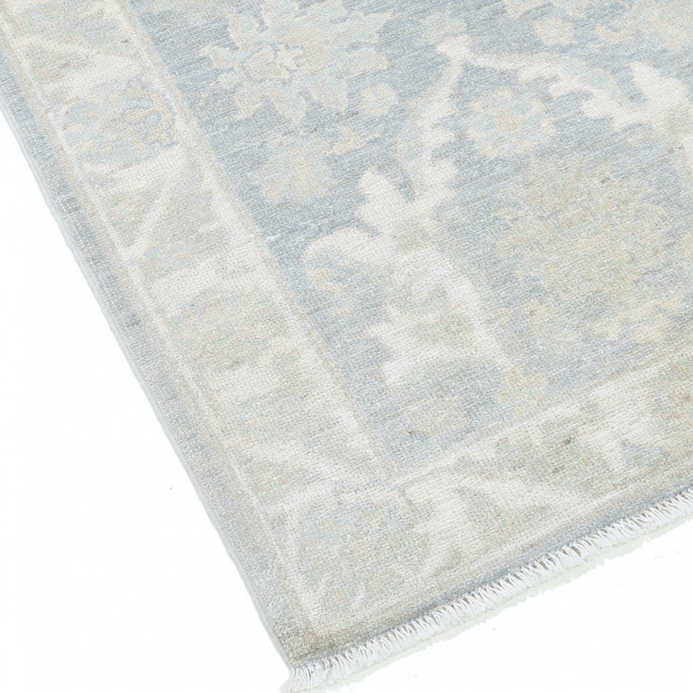 Hand Knotted Ivory, Light Blue Wool Area Rug | Traditional Turkish Floral Motif Accent Rug Hand Knotted Ivory, Light Blue Wool Area Rug | Traditional Turkish Floral Motif Accent Rug