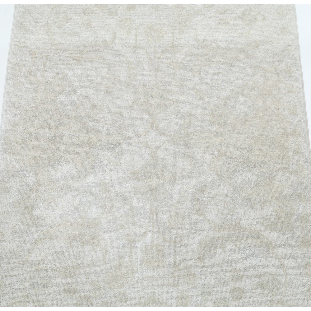 Hand Knotted Beige Turkish Wool Accent Rug with All-Over Floral Design Hand Knotted Beige Turkish Wool Accent Rug with All-Over Floral Design