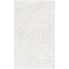 Hand Knotted Beige Turkish Wool Accent Rug with All-Over Floral Design