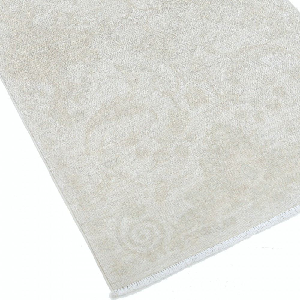 Hand Knotted Beige Turkish Wool Accent Rug with All-Over Floral Design Hand Knotted Beige Turkish Wool Accent Rug with All-Over Floral Design