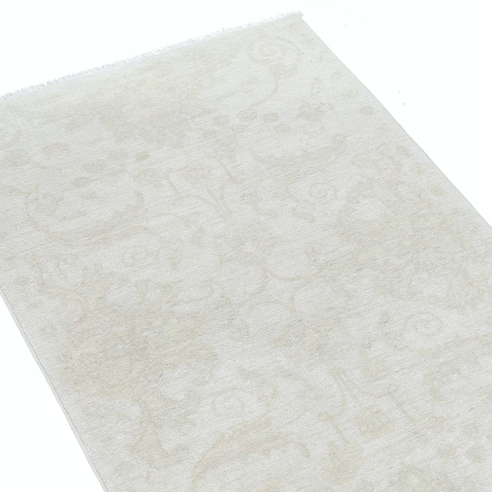 Hand Knotted Beige Turkish Wool Accent Rug with All-Over Floral Design Hand Knotted Beige Turkish Wool Accent Rug with All-Over Floral Design