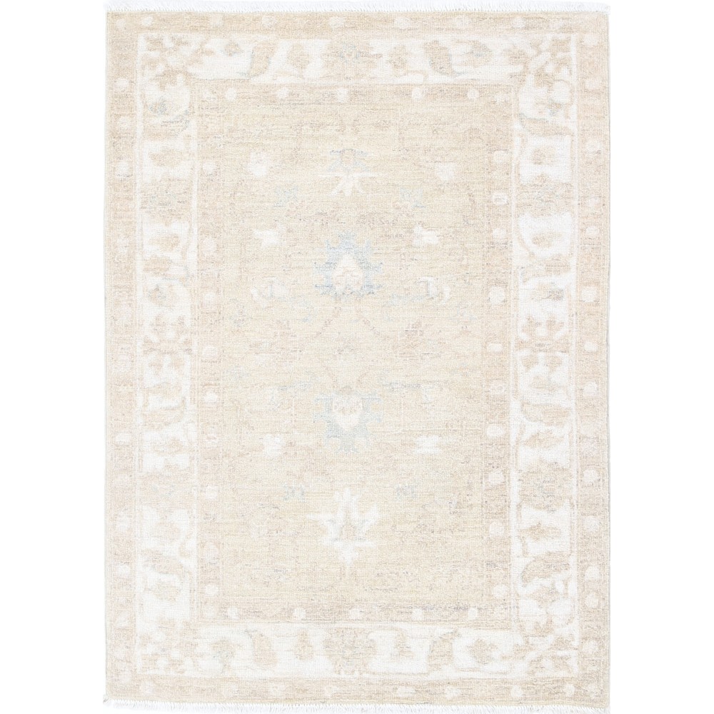 Hand Knotted Beige Turkish Wool Accent Rug with All-Over Floral Design Hand Knotted Beige Turkish Wool Accent Rug with All-Over Floral Design