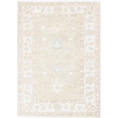 Hand Knotted Beige Turkish Wool Accent Rug with All-Over Floral Design