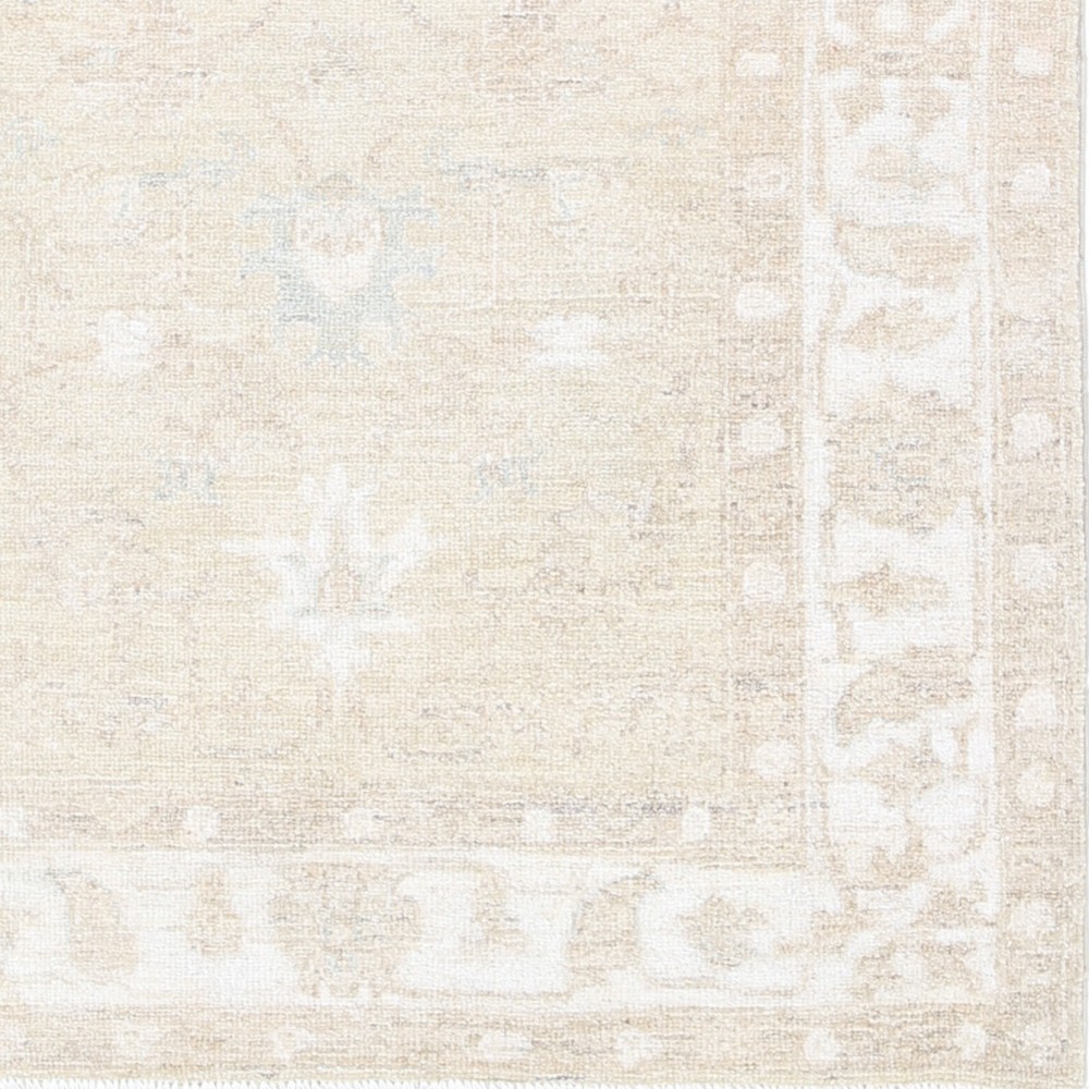 Hand Knotted Beige Turkish Wool Accent Rug with All-Over Floral Design Hand Knotted Beige Turkish Wool Accent Rug with All-Over Floral Design