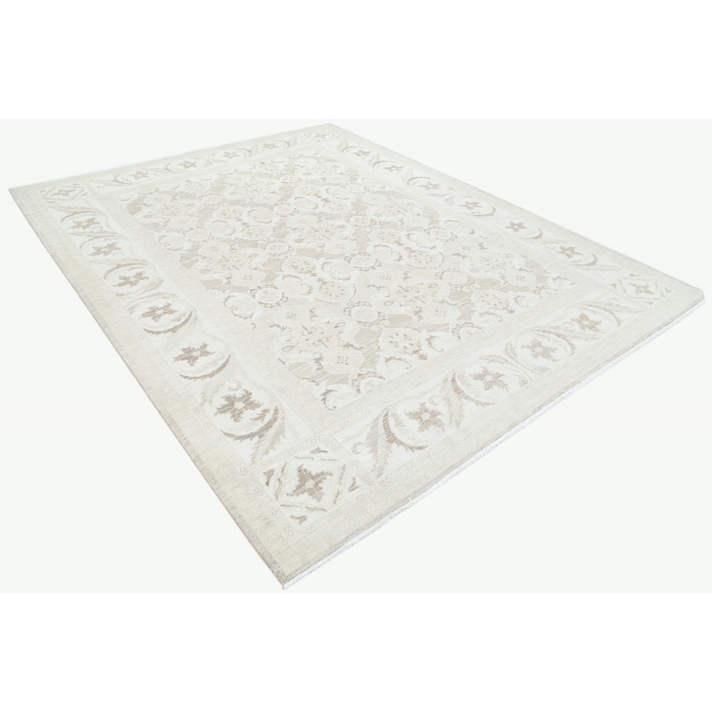 Hand Knotted Beige, Wool Area Rug | Turkish Floral Motif Accent Rug