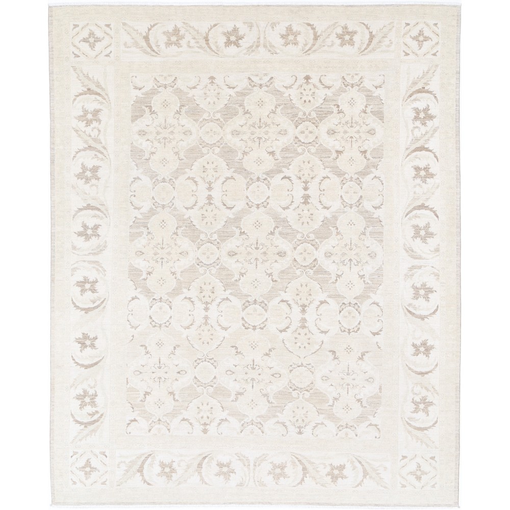 Hand Knotted Beige, Wool Area Rug | Turkish Floral Motif Accent Rug