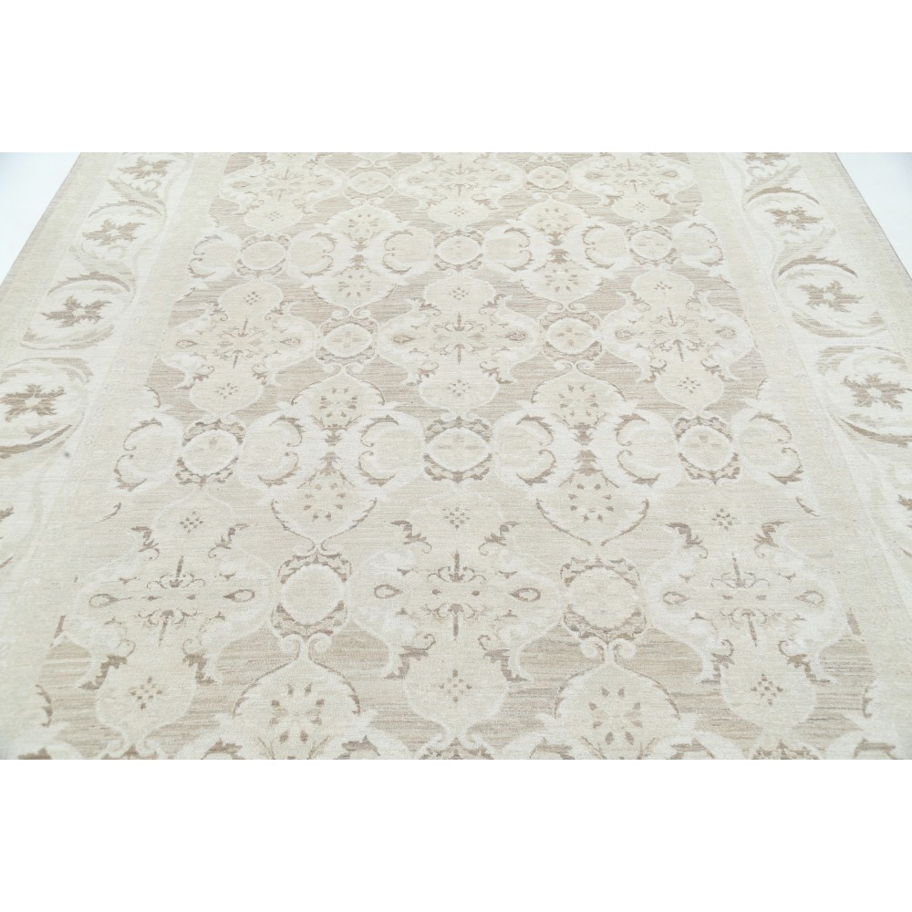 Hand Knotted Beige, Wool Area Rug | Turkish Floral Motif Accent Rug