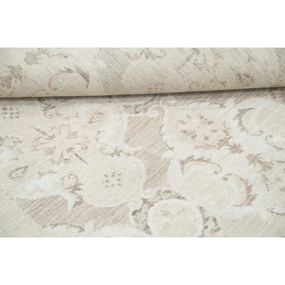 Hand Knotted Beige, Wool Area Rug | Turkish Floral Motif Accent Rug